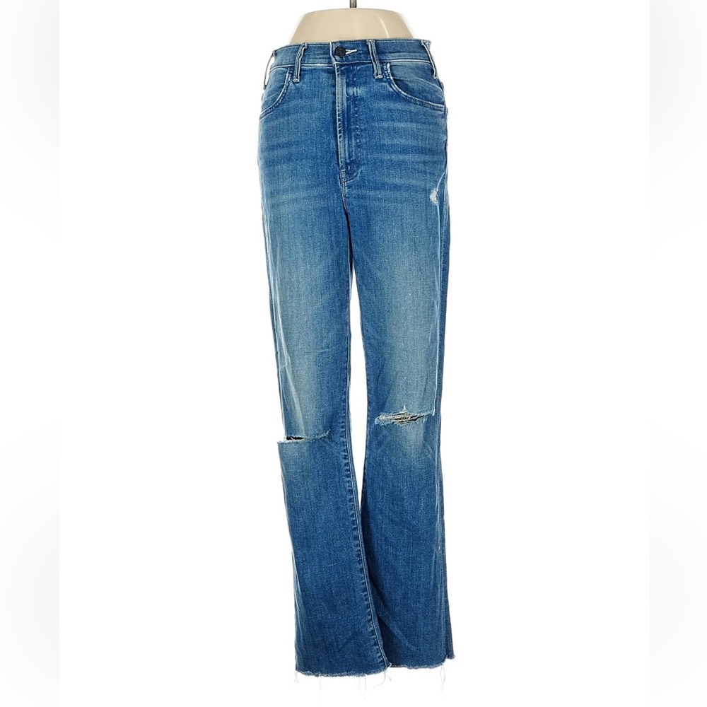 MOTHER straight bootcut blue jeans Hustler ankle fray distressed 26 27
